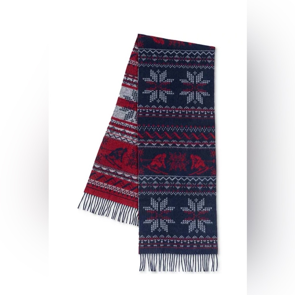 Ralph Lauren Made in Italy Wool Scandinavian Pattern Snow Flake Reversible Scarf